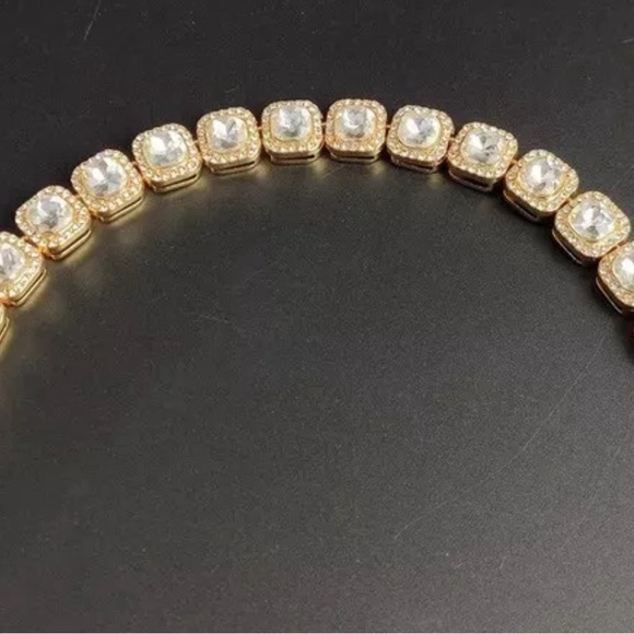 Iced Big Cubic Zirconia 8.5" Bracelet 18" 20" 24" Chain Gold Plate Icy Necklace - Picture 4 of 5